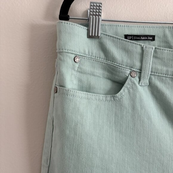 Talbots Petite Women 12P Mint Green Denim Cotton Blend Stretch Slim Ankle Jean - Picture 5 of 10